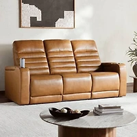 Creston Genuine Leather 3-Seater Power Recliner Sofa with Power Headrest Wireless Charging, USB/C LED lights – Cup Holders & Storage