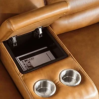 Creston Genuine Leather Power Recliner Loveseat with Power Headrest with USB/C – LED Lights – Cup Holders & Storage