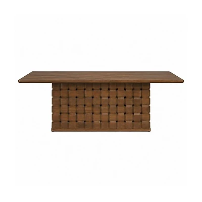 Trellyn Solid Wood Carved Woven Base Rectangular Dining Table