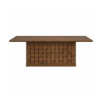 Trellyn Solid Wood Carved Woven Base Rectangular Dining Table