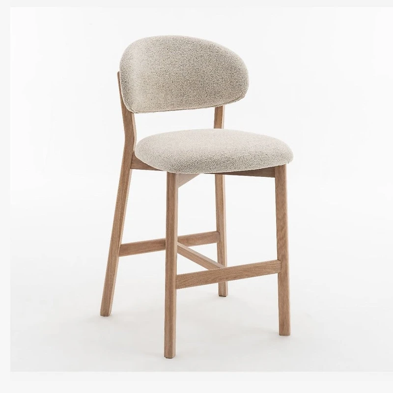 Milena Counter Stool - Beige Upholstery with Natural Oak Wood Frame