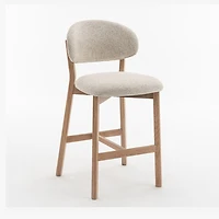 Milena Counter Stool - Beige Upholstery with Natural Oak Wood Frame