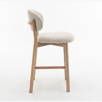 Milena Counter Stool - Beige Upholstery with Natural Oak Wood Frame