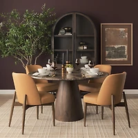 Abbie Slope Curved Tan Leather Dining Chair