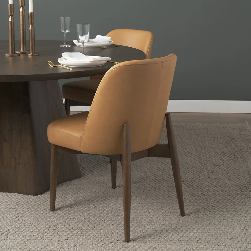 Abbie Slope Curved Tan Leather Dining Chair