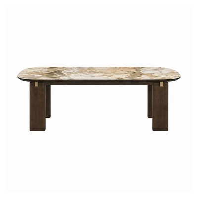 Calvora Modern Dining Table with Walnut Veneer & Ceramic Top