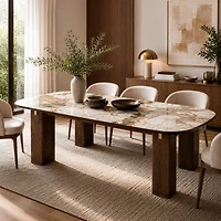 Calvora Modern Dining Table with Walnut Veneer & Ceramic Top