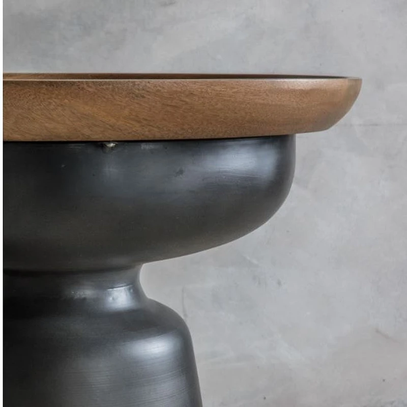 Rey Mango Wooden Side Table with Metal Legs