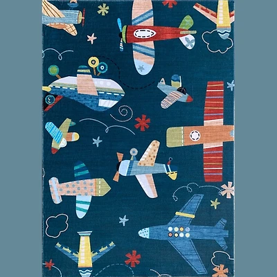 Daisy Navy Contemporary Floral Rug