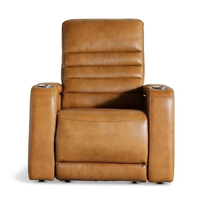 Creston Genuine Leather Power Recliner Chair with Power Headrest – USB/C - LED Lights - Cup Holders & Storage