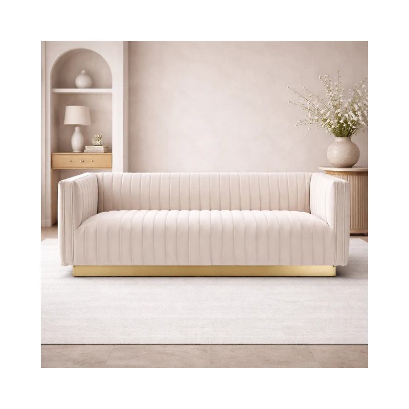 Elba Mid Century Sofa - Velvet Buff Beige