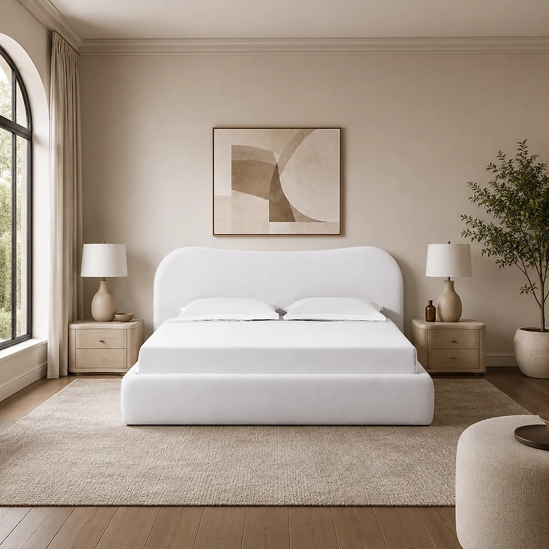 Elena Upholstered Bed – Vanilla Linen