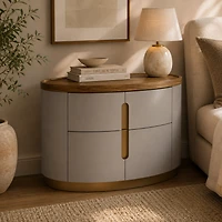 Elmira Modern Nightstand – Flannel Grey & Walnut