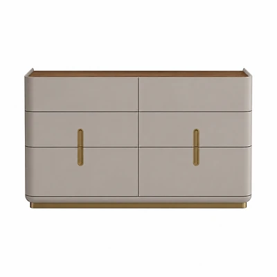 Elvona Modern 6 Drawer Dresser – Flannel Grey & Walnut