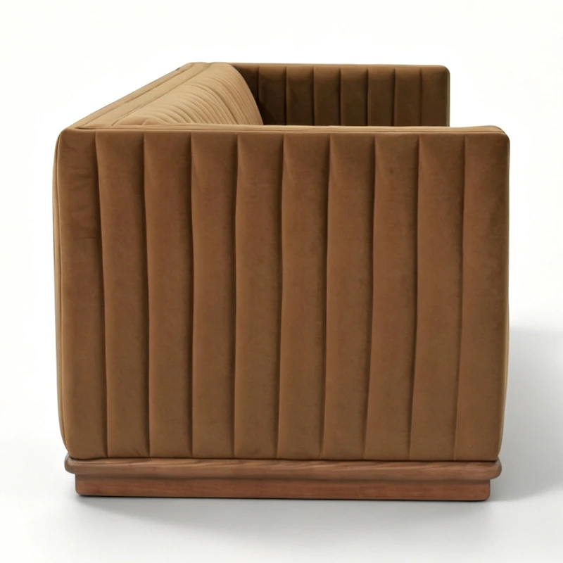Elba 3-Seater Velvet Sofa with Wood Base – Bronze