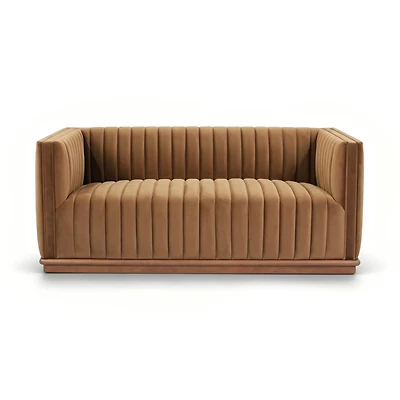 Elba 2-Seater Velvet Loveseat with Wood Base – Bronze