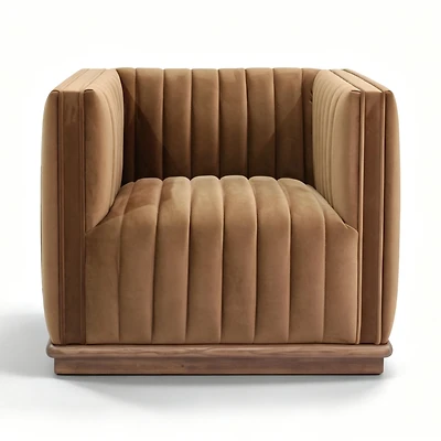 Elba Velvet Accent Chair with Wood Base – Bronze