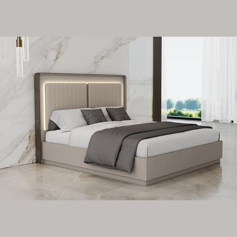 Avira Modern Storage Bed with LED Headboard – Grey