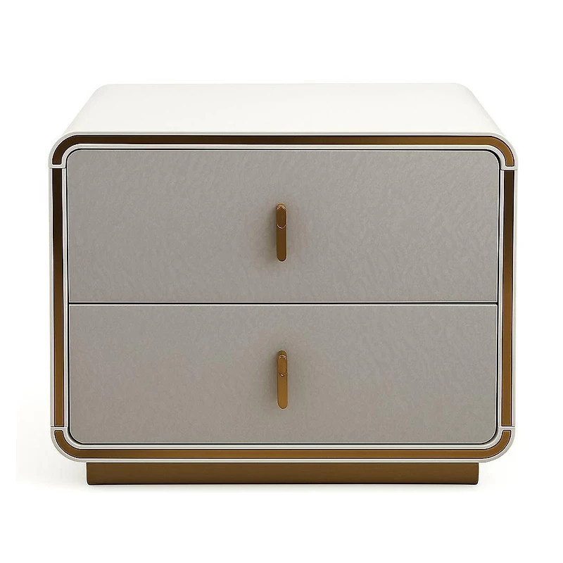 Joan Nightstand - Glossy Grey-Beige & Champagne Gold