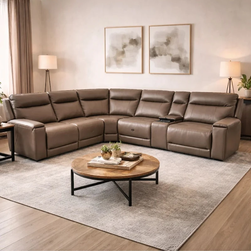 Maceo Genuine Leather Modular Recliner Sectional - Charcoal