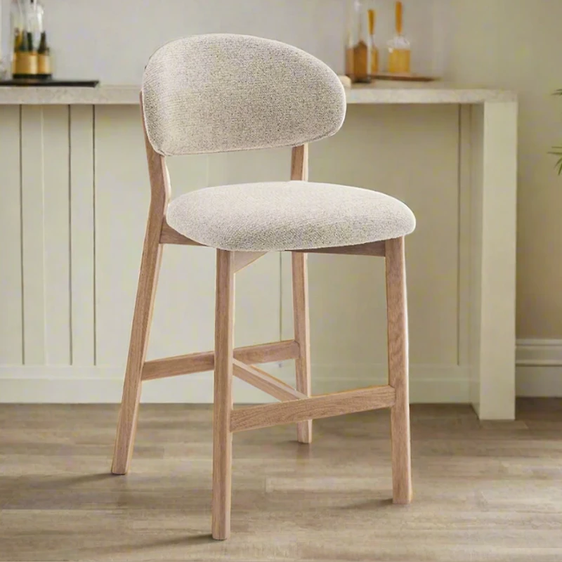 Milena Counter Stool - Beige Upholstery with Natural Oak Wood Frame
