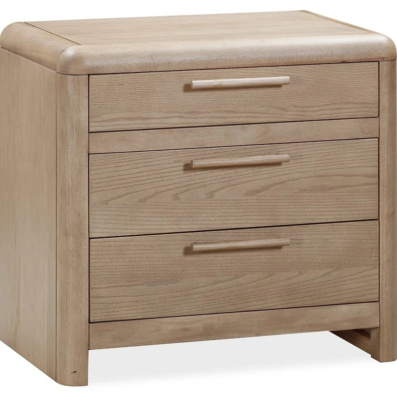 Furano Three Drawer Ash Wood Nightstand in Ginger