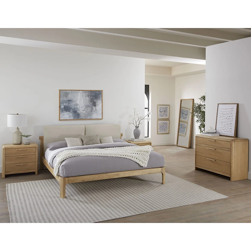 Furano Three Drawer Ash Wood Nightstand in Ginger
