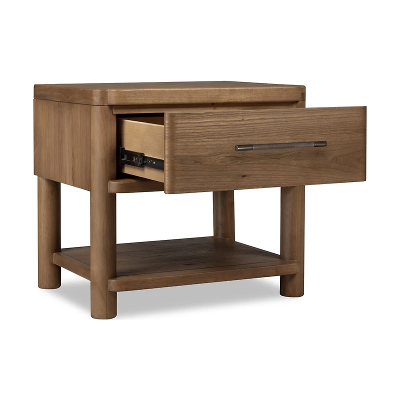 Hollis 1-Drawer Nightstand with Open Shelf – Cabin Glow Finish