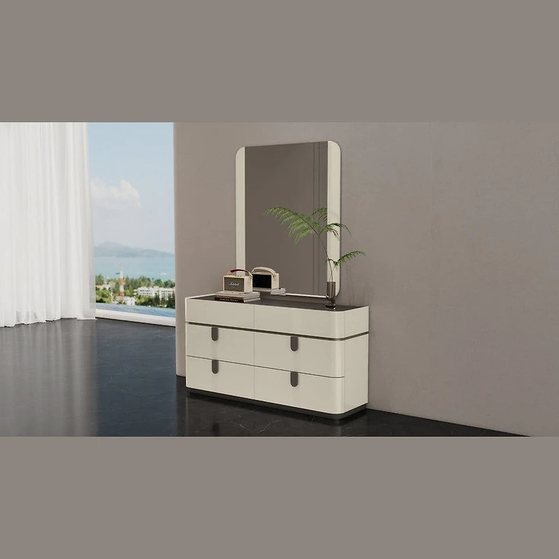 Elara Modern Dresser – Beige High Gloss
