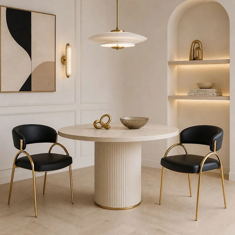 Monet Upholstered Dining Chair in Black PU with Brushed Gold Legs