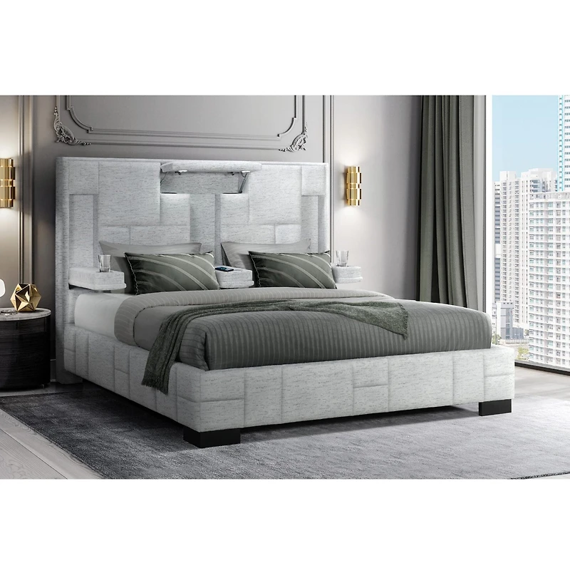 Ozzy Upholstered Grey Bed