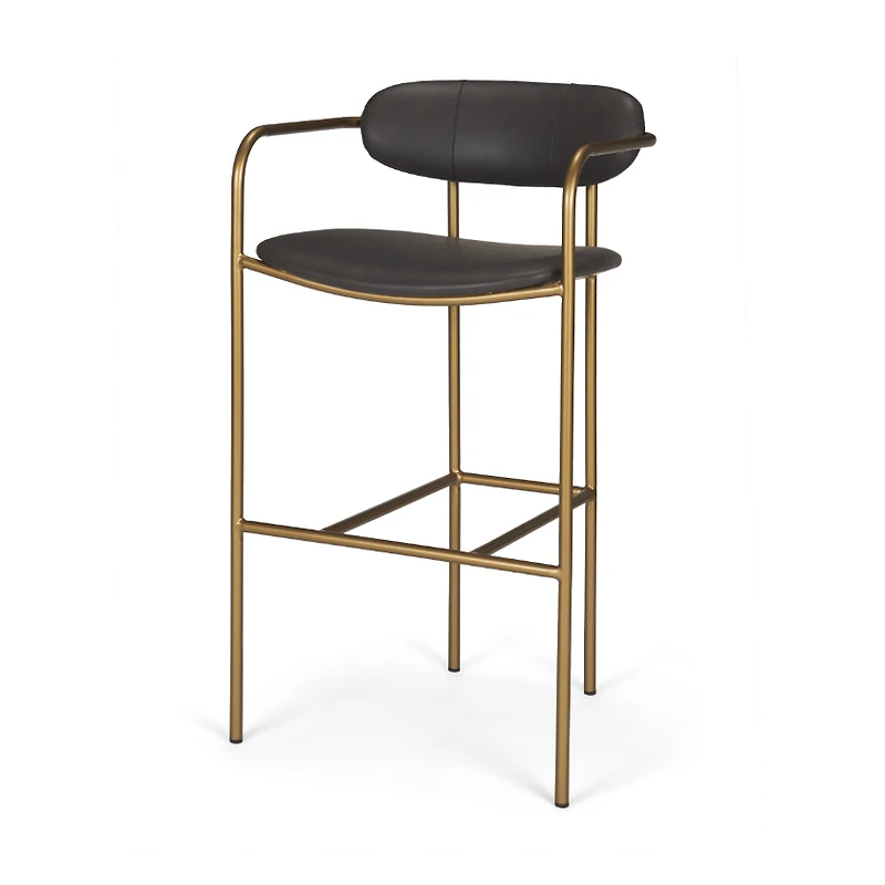 Parker Brown Faux Leather Seat Gold Metal Bar Stool
