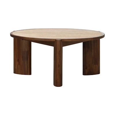 Helsa Round Coffee Table - Travertine