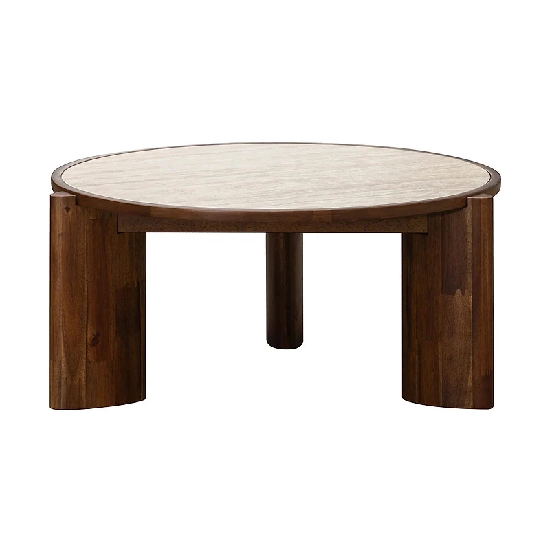 Helsa Round Coffee Table - Travertine