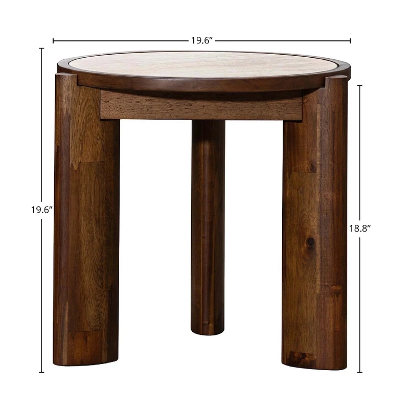 Helsa Round Side Table - Travertine