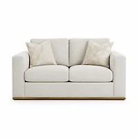 Ravelo Upholstered Loveseat with Gold Metal Base – Champagne