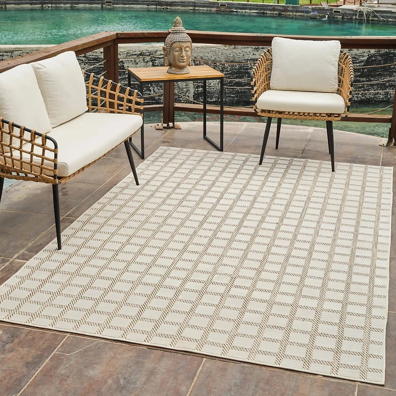 Aurora Beige Modern Rug – Geometric Grid Design