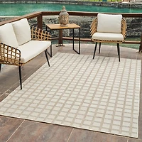 Aurora Beige Modern Rug – Geometric Grid Design