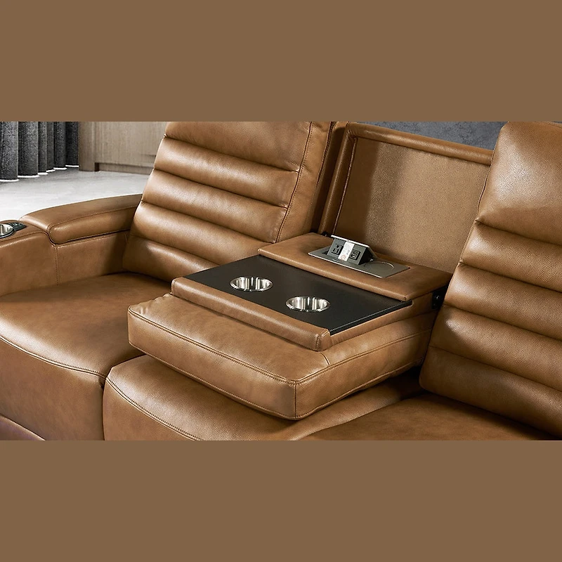 Creston Genuine Leather 3-Seater Power Recliner Sofa with Power Headrest Wireless Charging, USB/C LED lights – Cup Holders & Storage