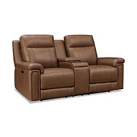 Jaden Zero Gravity Power Reclining Leather Console Loveseat with Headrests & Lumbar Support