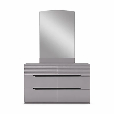 Zoya Glossy 6 Drawer Dresser - Light Grey