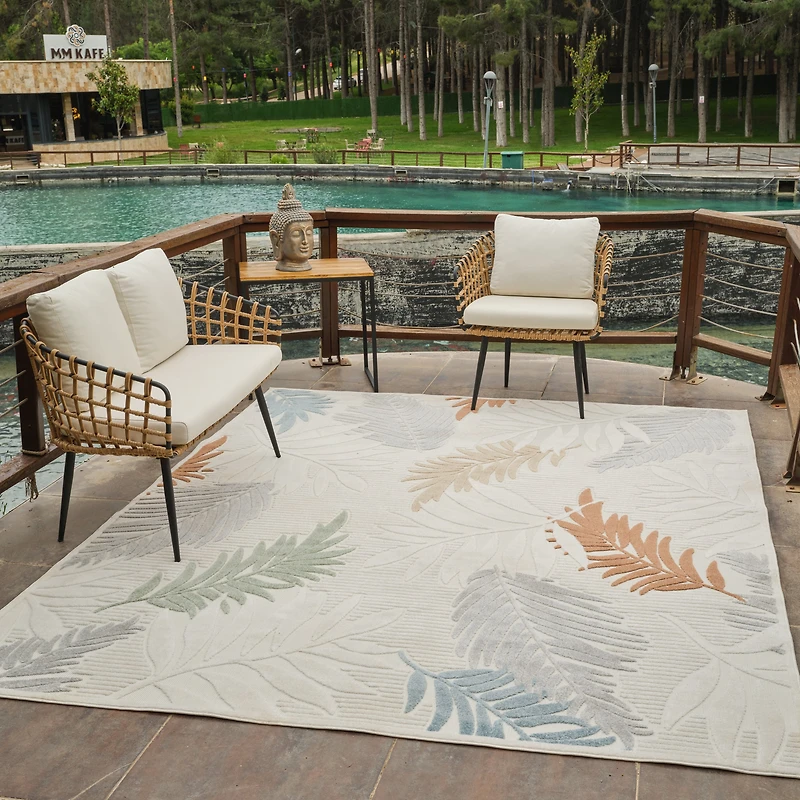 Aspen Cream Tropical Leaf Rug