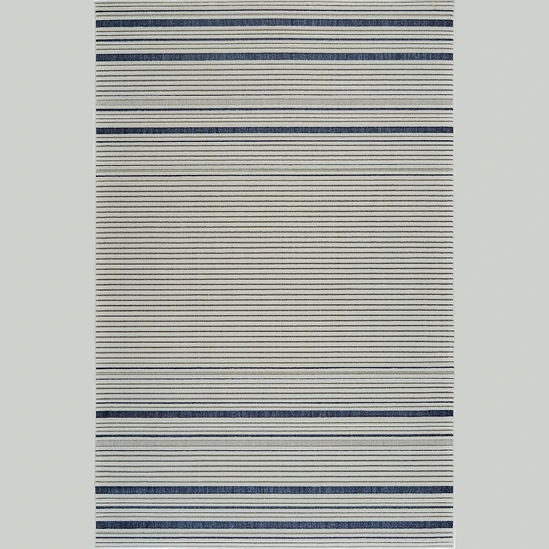 Aurora Cream Modern Rug – Navy Accent Stripe Design