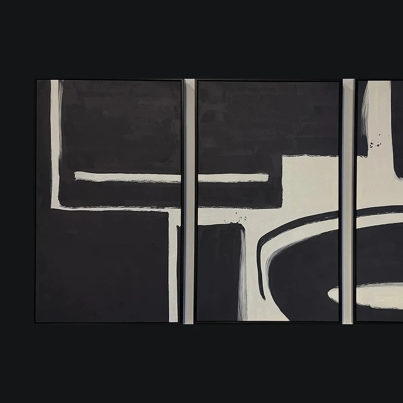 Black Velvet Hand-Painted Framed Triptych Canvas Wall Art