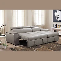 Romi Sofa Sleeper Sectional  with Adjustable Headrest,  Pull-Out Sleeper & Right Storage  Chaise – Light Grey