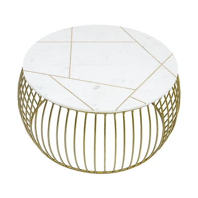 Katya Gold Round Marble Coffee Table Wire Metal Base