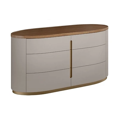 Elmira Modern Curved Dresser – Flannel Grey & Walnut