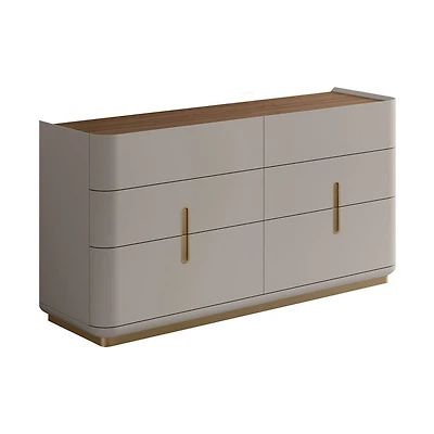 Elvona Modern 6 Drawer Dresser – Flannel Grey & Walnut