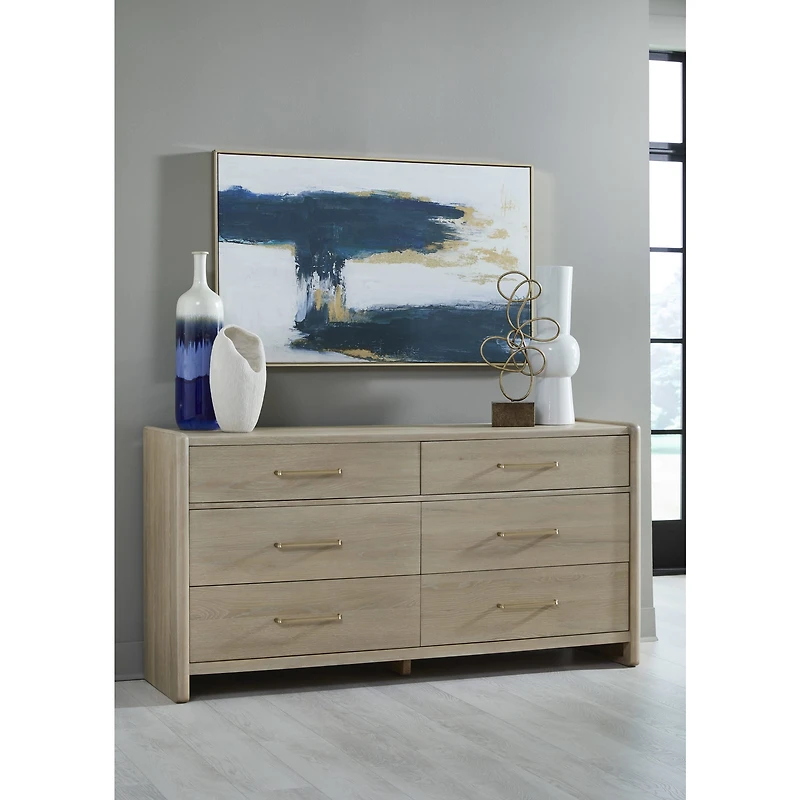 Gardenia Six Drawer Oak Wood Dresser in Chai