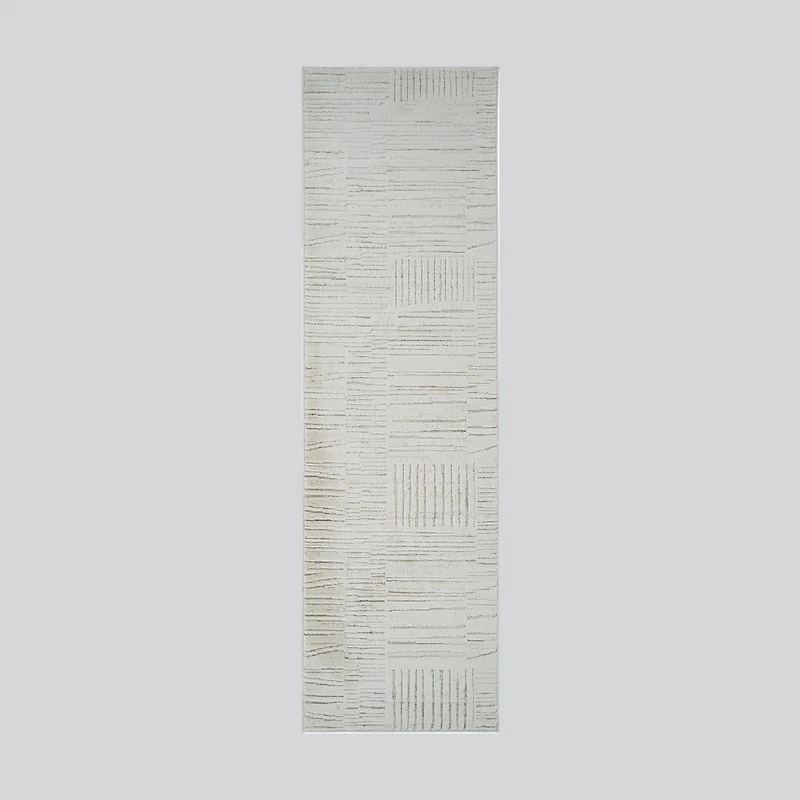 Tulum Beige Geometric Grid Area Rug